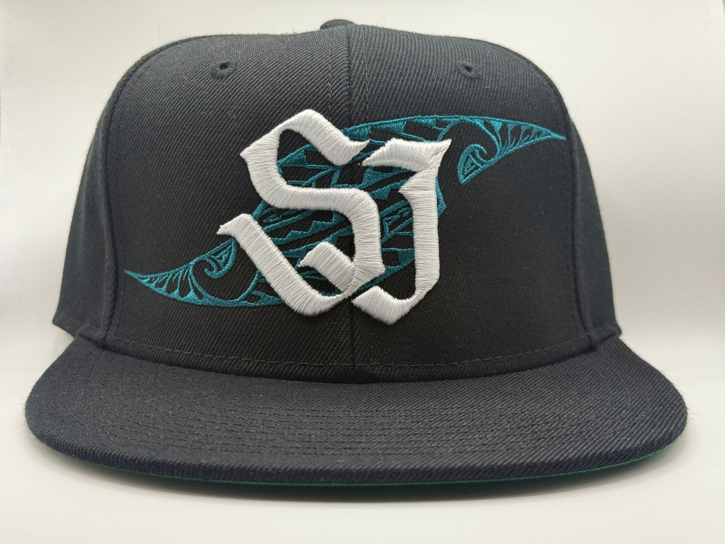 SJ Tribal White on Teal Snap Back