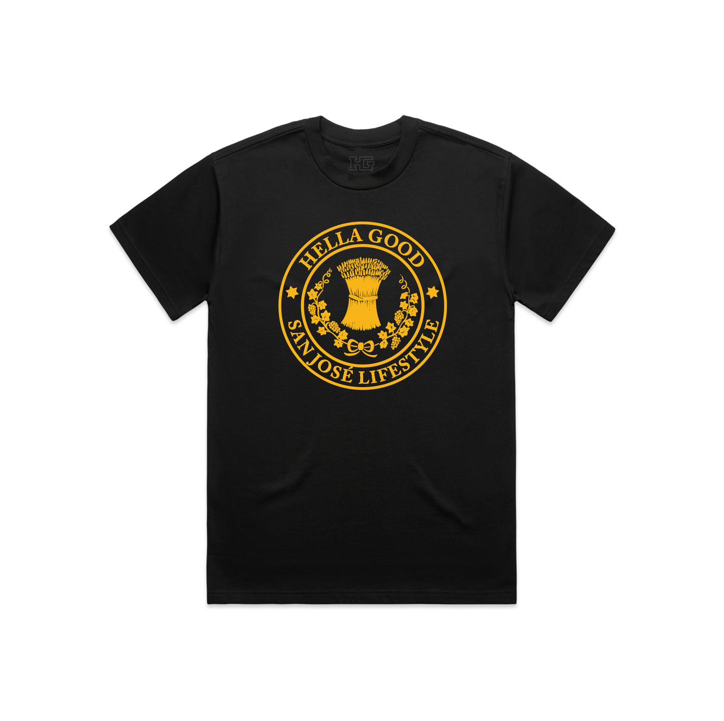Hella Good Hometown Seal Tee “Gold” Print
