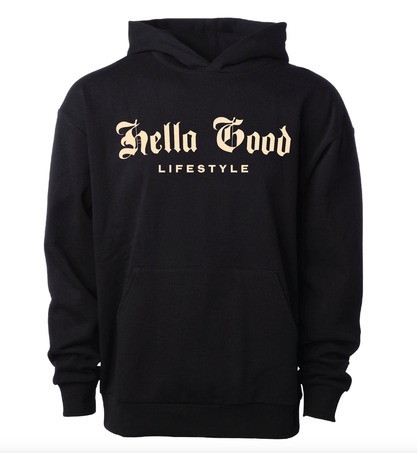 Cream Old E Print No Drawcord Hoodie