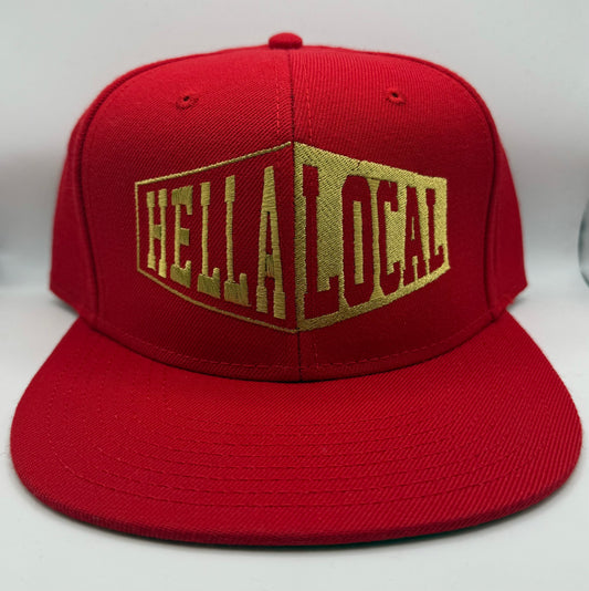 Hella Local Snap Back - Gold on Red